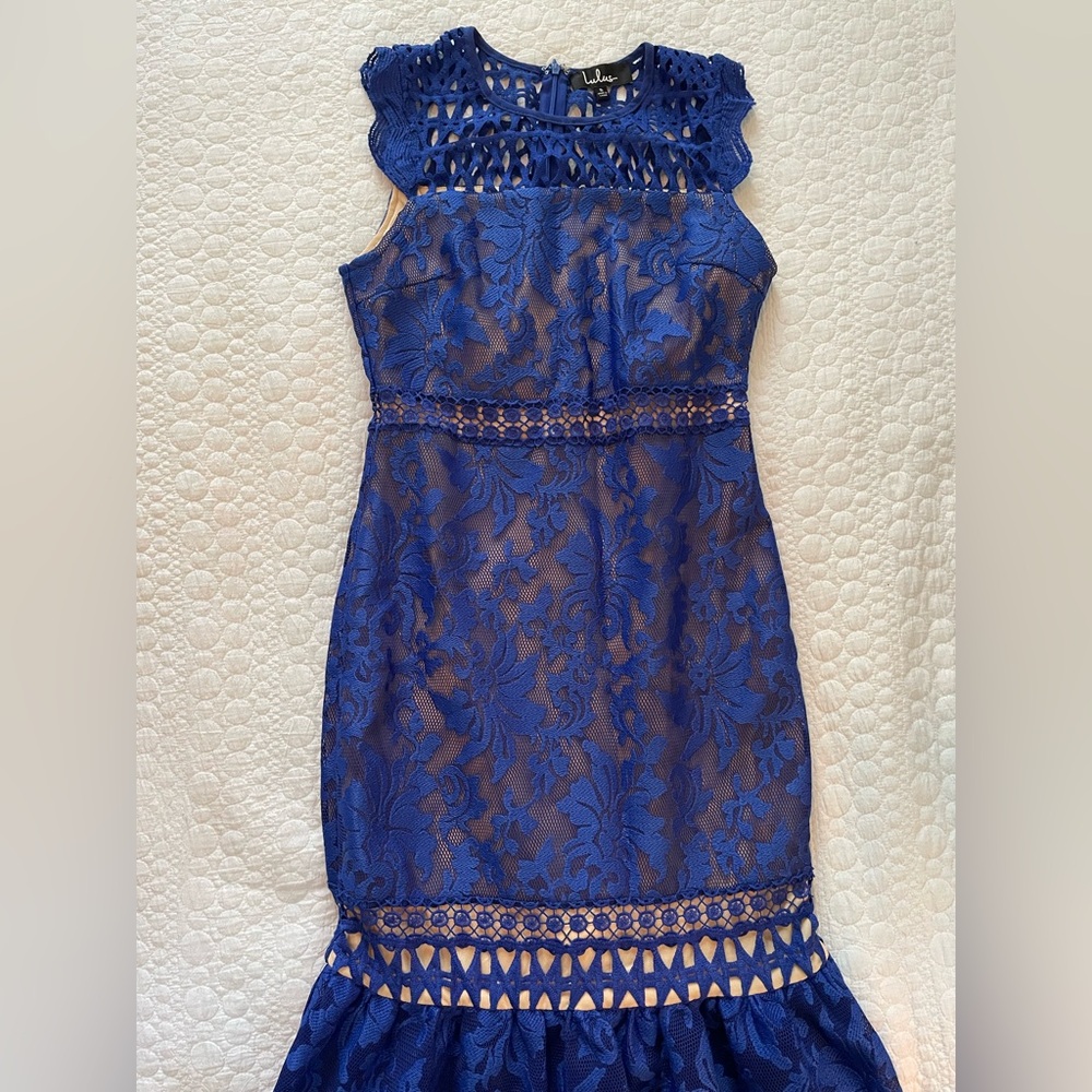 Blue Lace Sleeveless Dress